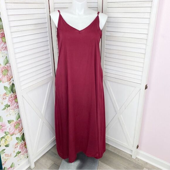Zanzea Maxi Slip Dress Maroon Red 12 Sleeveless - Picture 1 of 14